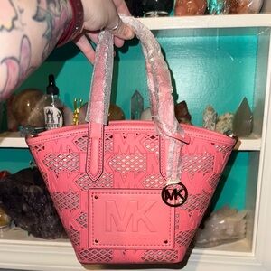 Michael Kors Pink Leather Tote with Metallic Accents
